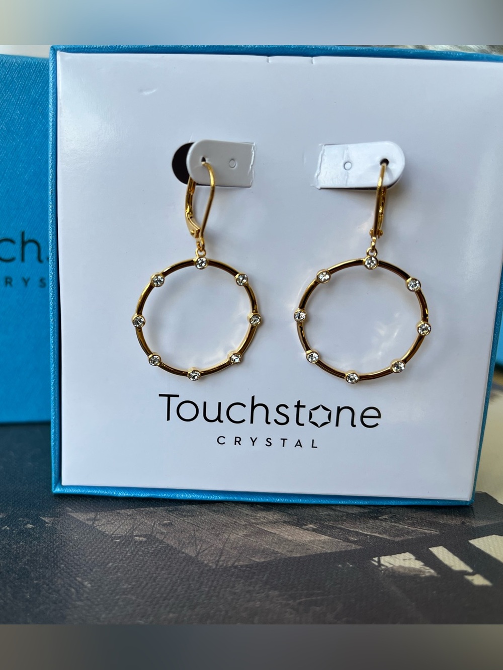 Touchstone Crystal Gold Hoop Earrings with Clear Crystals, BNIB - Picture 9 of 9